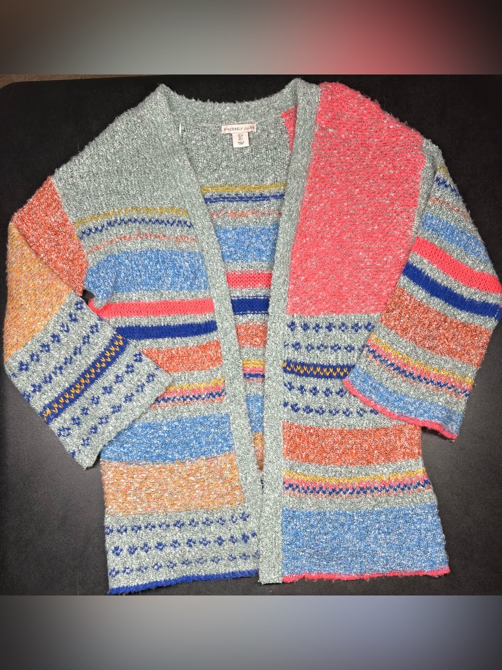 Sincerely Jules Size S Boho Patchwork Multicolor Open Front Cardigan